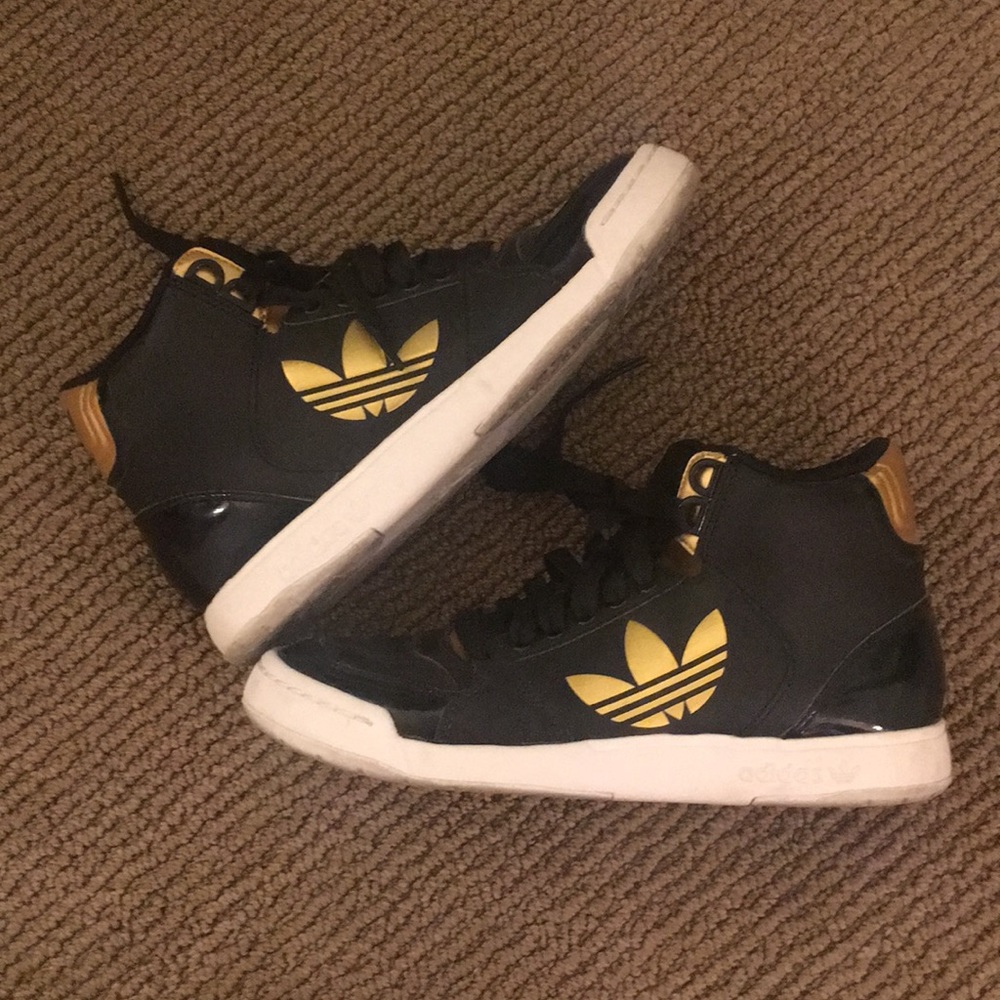 Black and Gold High Top Adidas